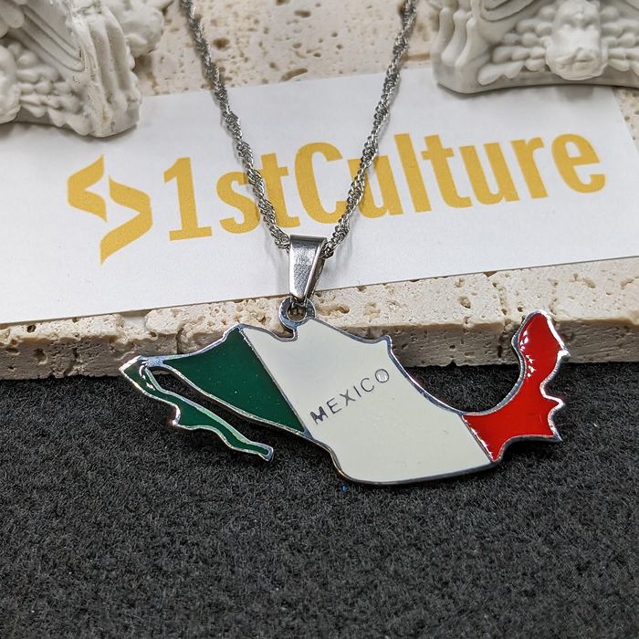 Mexico 18K Gold Plated Necklace With Flag Color / Mexico Map / Mexico Flag / Mexico Jewelry / Mexico Pendant / Mexico Gift