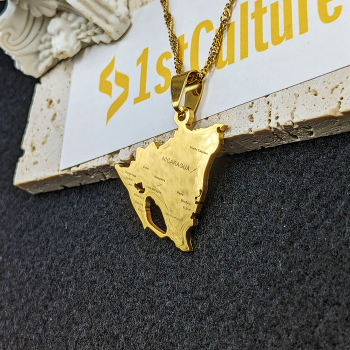 Nicaragua 18K Gold Plated Necklace / Nicaragua Flag Color Necklace / Nicaragua map / Nicaragua Jewelry / Nicaragua Pendant / Nicaragua Gift