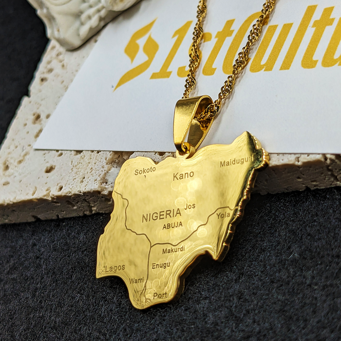 18K Gold Plated Nigeria Map Necklace - Nigerian Flag - Nigeria Necklace Men Women - Nigerian Pendant - Nigeria Jewelry - Nigerian Bracelet