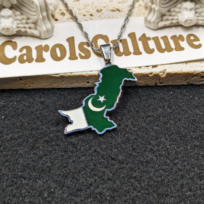 18K Gold Plated Pakistan Necklace, Pakistan Jewelry, Pakistan Flag, Pakistan Necklace, Pakistan Earrings, Pakistan Map