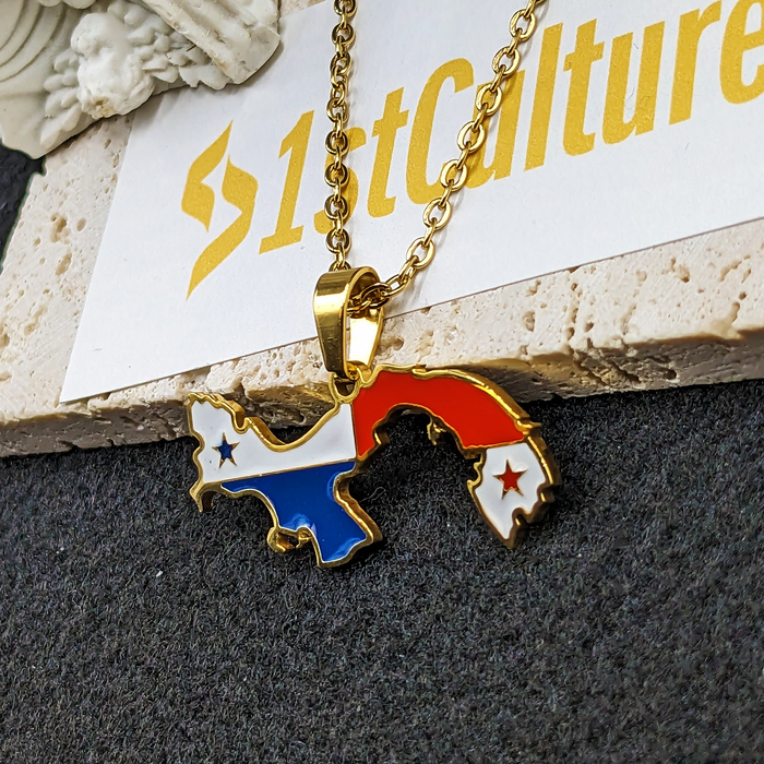 18k Gold Plated Panama Necklace, Panama Necklace, Panama Jewelry, Panama Map, Panama Flag, Panama Gift