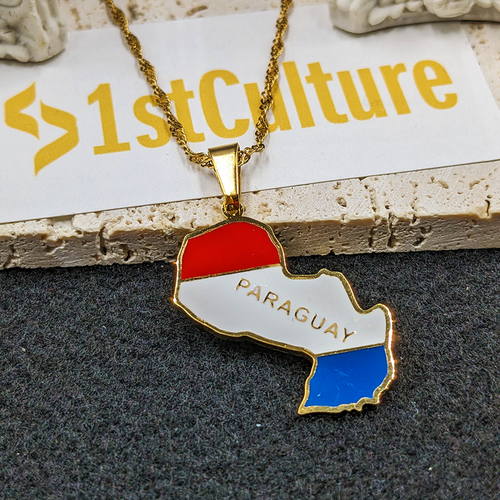 18K Gold Colored Plated Paraguay Necklace, Paraguay Poster, Paraguay Necklace, Paraguay Key Necklace