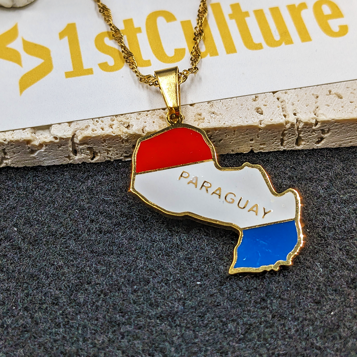 18K Gold Colored Plated Paraguay Necklace, Paraguay Poster, Paraguay Necklace, Paraguay Key Necklace