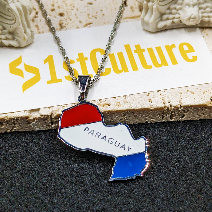 18K Gold Colored Plated Paraguay Necklace, Paraguay Poster, Paraguay Necklace, Paraguay Key Necklace