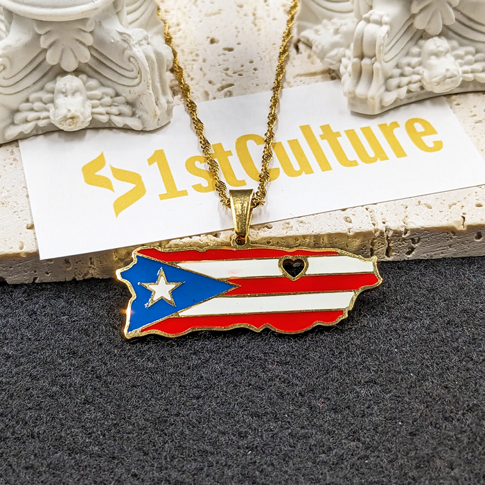 Heart Puerto Rico Flag 18K Gold Plated Necklace / Heart Puerto Rico Flag Jewelry / Heart Puerto Rico Pendant / Heart Puerto Rico Gift