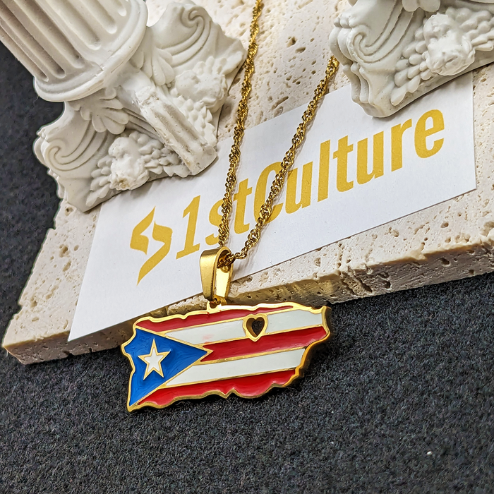 Heart Puerto Rico Flag 18K Gold Plated Necklace / Heart Puerto Rico Flag Jewelry / Heart Puerto Rico Pendant / Heart Puerto Rico Gift