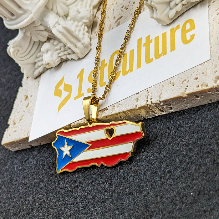 Heart Puerto Rico Flag 18K Gold Plated Necklace / Heart Puerto Rico Flag Jewelry / Heart Puerto Rico Pendant / Heart Puerto Rico Gift