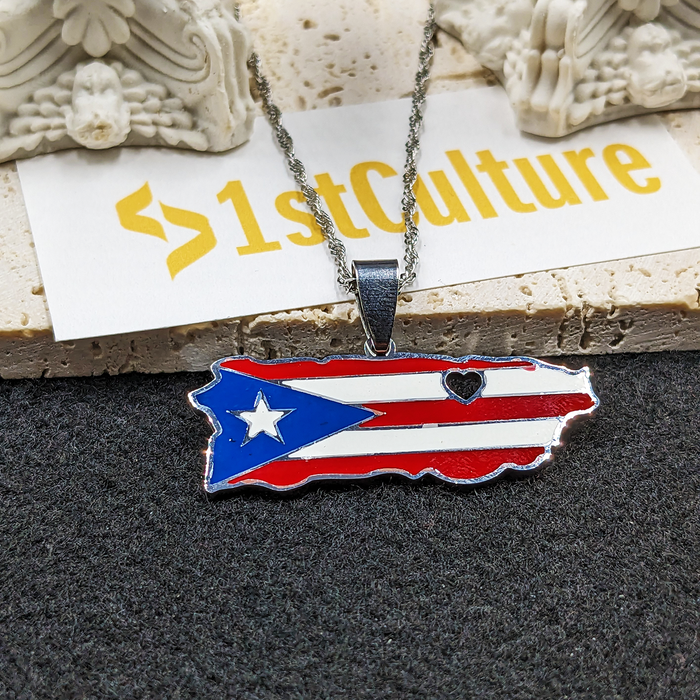 Heart Puerto Rico Flag 18K Gold Plated Necklace / Heart Puerto Rico Flag Jewelry / Heart Puerto Rico Pendant / Heart Puerto Rico Gift