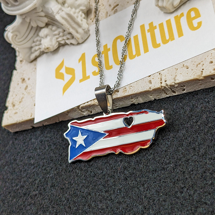 Heart Puerto Rico Flag 18K Gold Plated Necklace / Heart Puerto Rico Flag Jewelry / Heart Puerto Rico Pendant / Heart Puerto Rico Gift