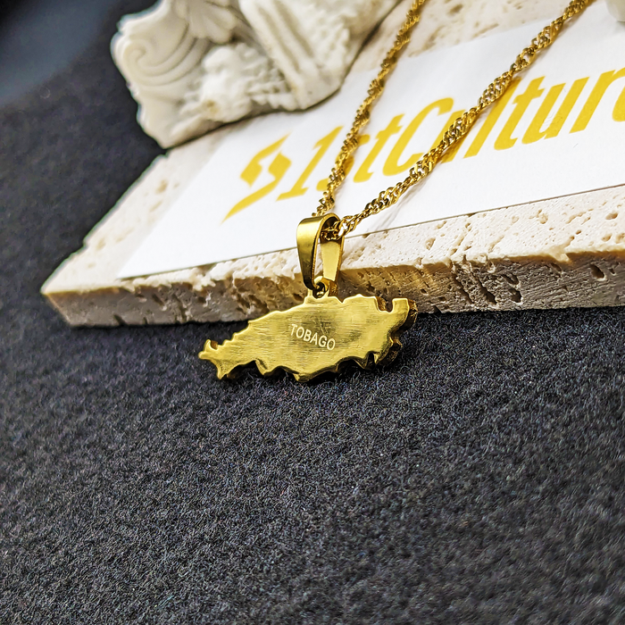 18K Gold Plated Tobago Map Necklace, Tobago Necklace, Tobago Flag, Tobago Jewelry, Tobago Pendant, Tobago Gifts, Tobago Earrings