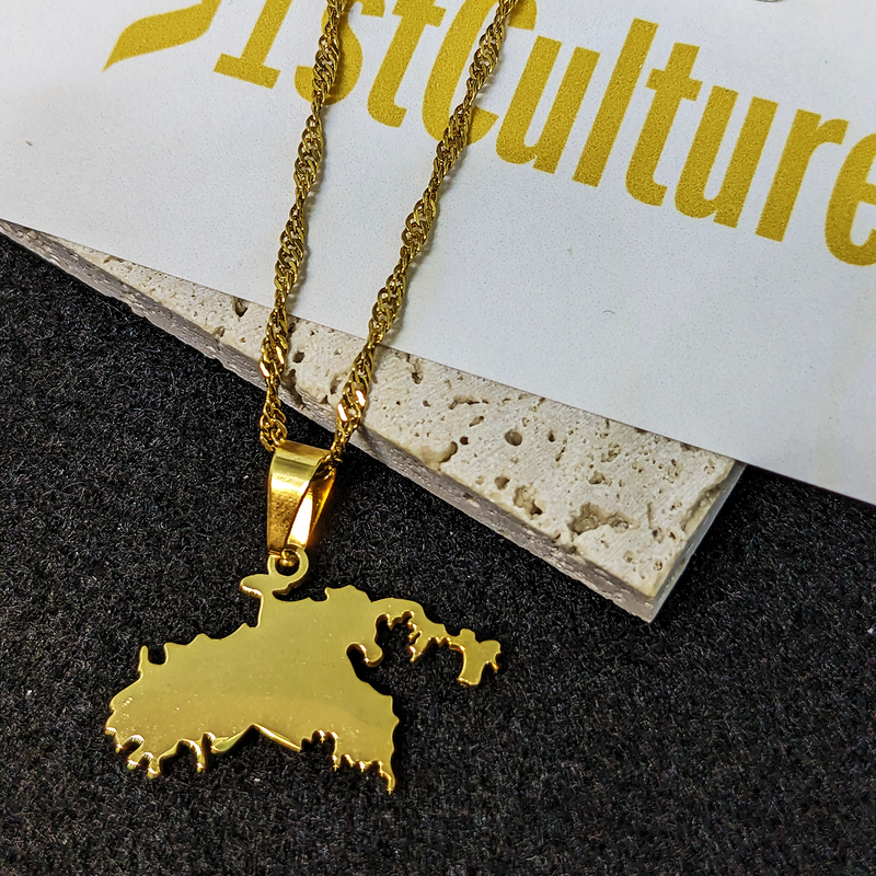 18K Gold Plated United States Virgin Islands St John Map Necklace