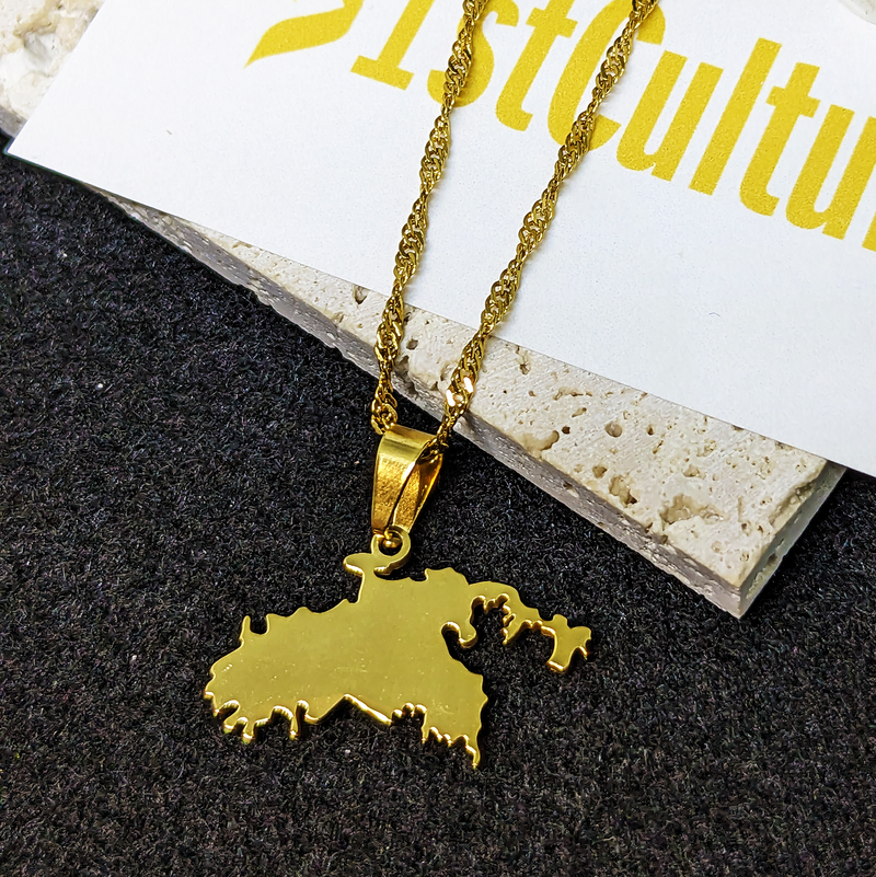 18K Gold Plated United States Virgin Islands St John Map Necklace