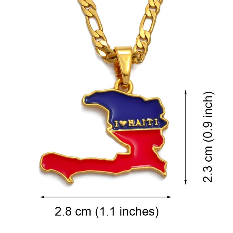 18K Gold Plated I Love Haiti Full Color Necklace - Haiti Necklace - Haiti Necklaces, Haiti Pendant - Haiti Jewelry - Haiti Charm