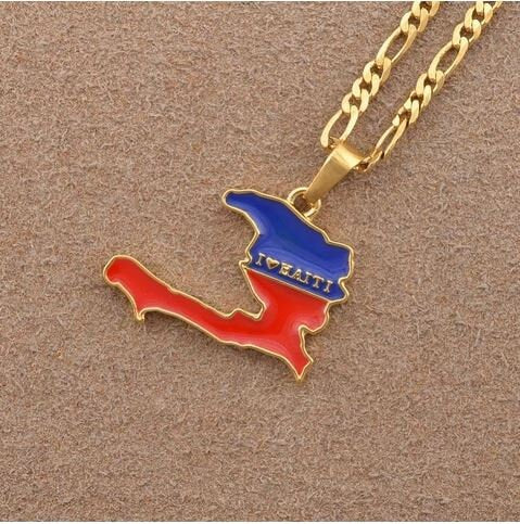18K Gold Plated I Love Haiti Full Color Necklace - Haiti Necklace - Haiti Necklaces, Haiti Pendant - Haiti Jewelry - Haiti Charm