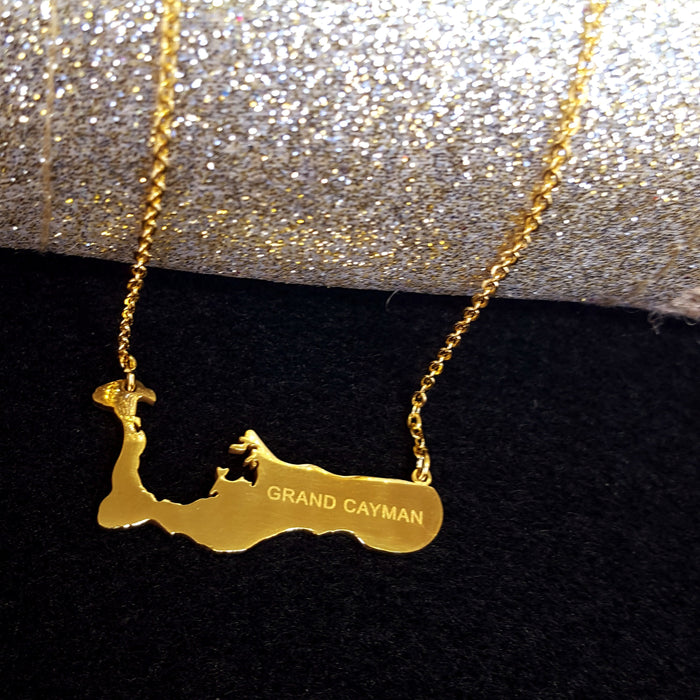 18K Gold Plated Cayman Islands Necklace, Grand Cayman, Cayman Map, Grand Cayman Shirt, Rum Point Cayman Islands