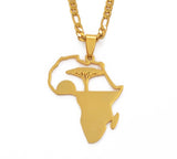 Necklace Chain - Africa Map Tree Of Life Necklaces - 18K Gold Plated Africa Pendant - Tree Necklace - Africa shaped necklace Men and Women