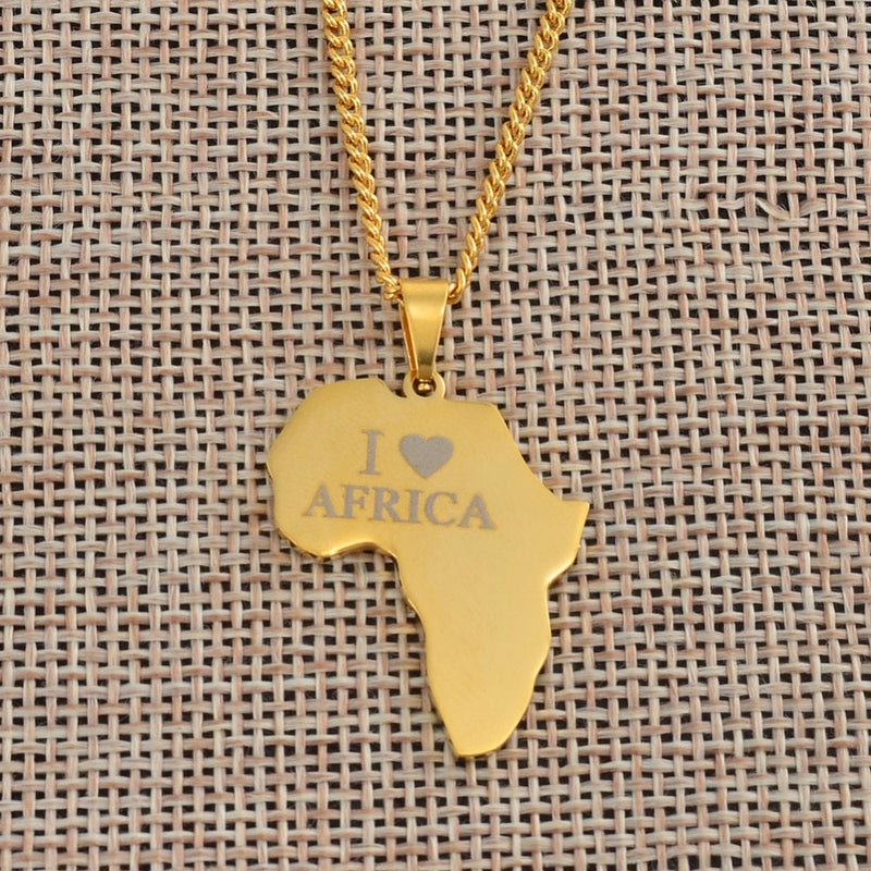 Necklaces Love Africa - 18K Gold Plated Map of Africa Shaped Chain Necklace For Men - African Continent Pendant - Jewelry Necklace For Women