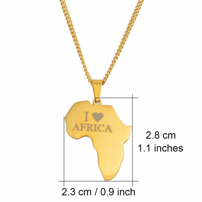 Necklaces Love Africa - 18K Gold Plated Map of Africa Shaped Chain Necklace For Men - African Continent Pendant - Jewelry Necklace For Women