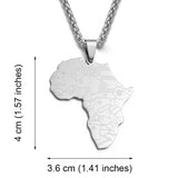 Africa Map Flags Silver Pendant Necklace for Men Woman, Stainless Steel/18K Silver Plated, Africa outline, Africa Jewelry Gift for Unisex