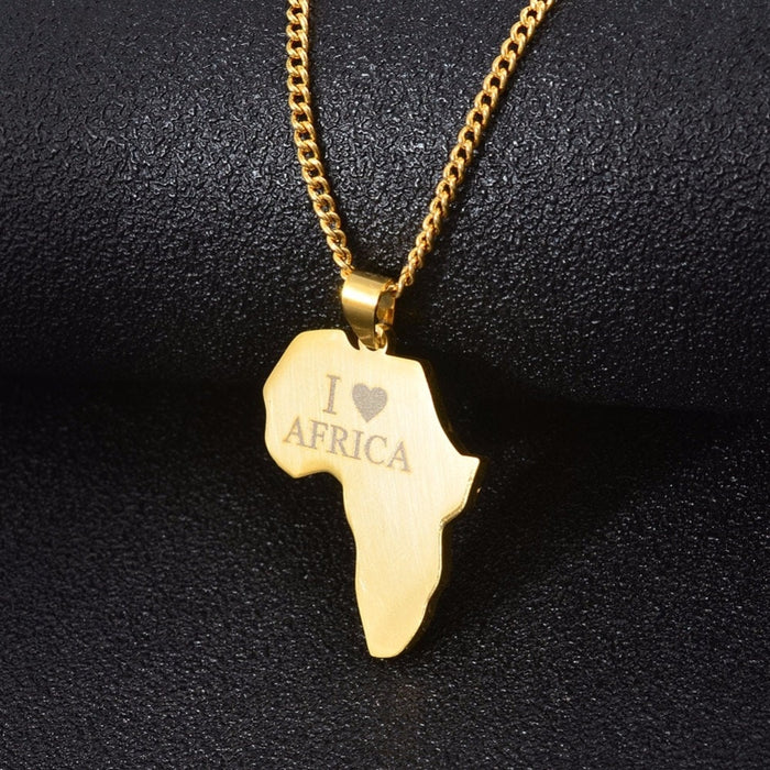 Necklaces Love Africa - 18K Gold Plated Map of Africa Shaped Chain Necklace For Men - African Continent Pendant - Jewelry Necklace For Women