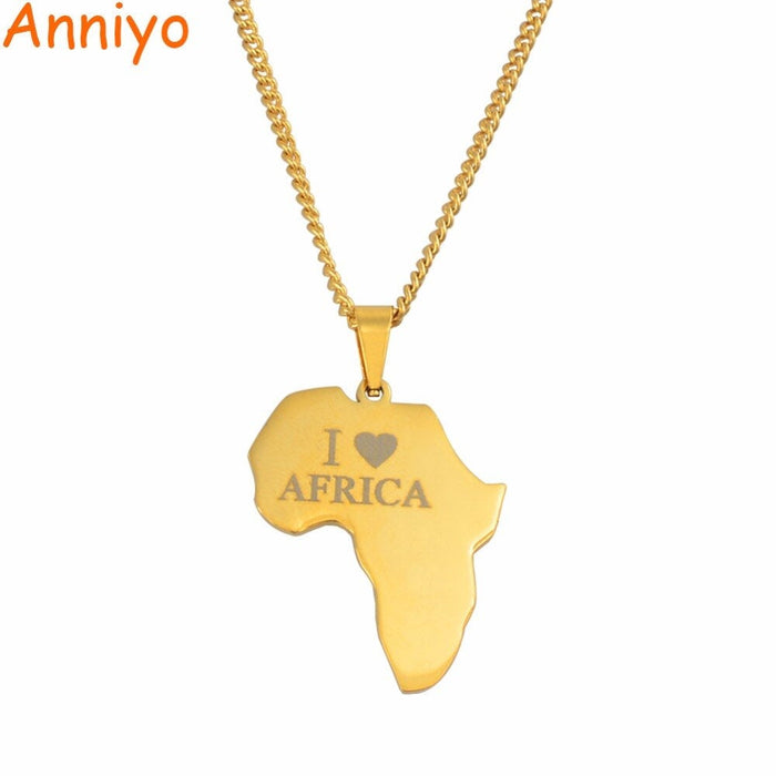 Necklaces Love Africa - 18K Gold Plated Map of Africa Shaped Chain Necklace For Men - African Continent Pendant - Jewelry Necklace For Women