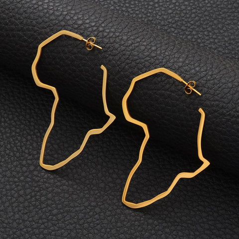 Africa Shaped Map Earrings / Large Hoop Earrings For Women 18K / 18K Gold Plated Africa Map Large Hoop Earrings / Africa Earrings Women