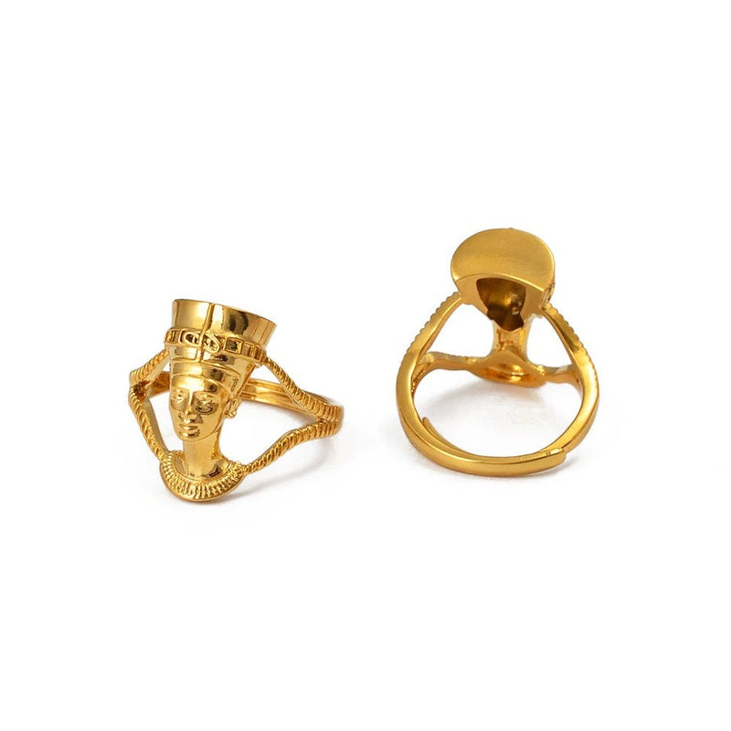 18K Gold Plated Egyptian Queen Nefertiti Adjustable Ring For Women - Egyptian Gold Ring - Charmed Jewelry Gift - Resizable Fits All Fingers