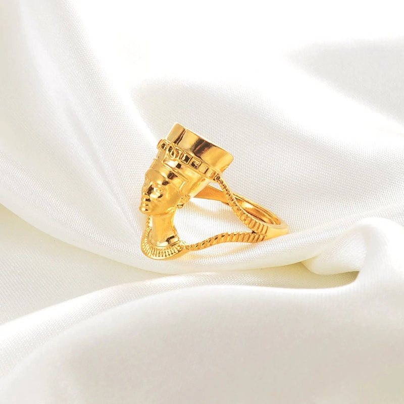18K Gold Plated Egyptian Queen Nefertiti Adjustable Ring For Women - Egyptian Gold Ring - Charmed Jewelry Gift - Resizable Fits All Fingers