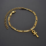 18K Gold Plated Ankh Cross Ankle Bracelet -  Ankh Cross Anklet- Egypt Hieroglyphs Anklet - Ankle Bracelet For Women