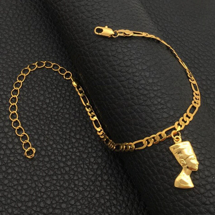 18K Gold Plated Egyptian Queen Nefertiti Adjustable Ankle Bracelet For Women - Egyptian Ankle Bracelet - Resizable Fits All Ankles