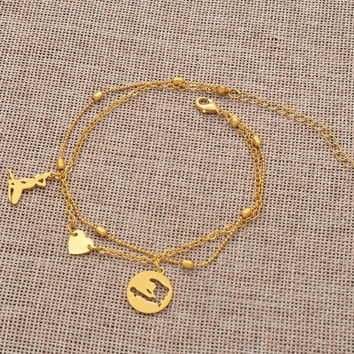 18K Gold Plated Haiti Ankle Bracelet - Neg Mawon Haiti - Haiti Anklets - Haiti Bracelets - Haiti Jewelry - Haiti Charm - Haiti Women