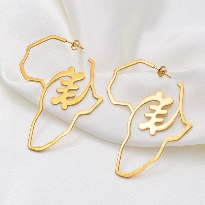 18K Gold Plated Earrings Africa Map Large Hoop Earrings - Africa Earrings Women - Africa Continent Earrings - Africa Shaped Earrings