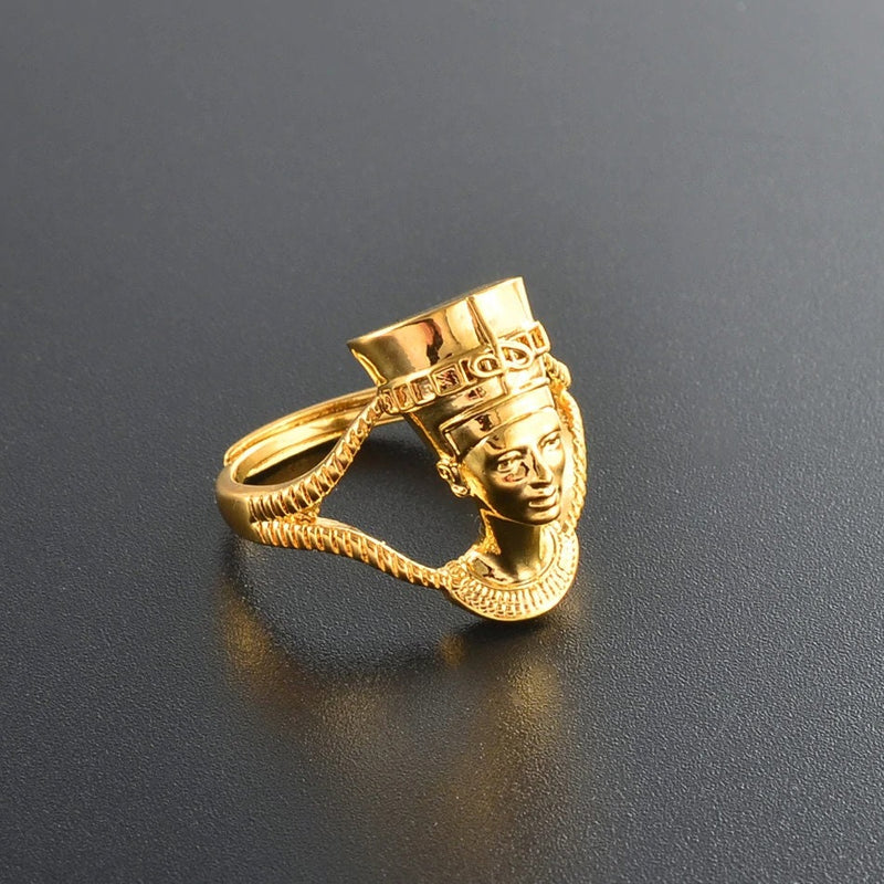 18K Gold Plated Egyptian Queen Nefertiti Adjustable Ring For Women - Egyptian Gold Ring - Charmed Jewelry Gift - Resizable Fits All Fingers