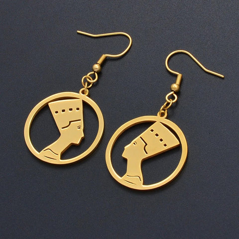18K Gold Plated Egyptian Queen Nefertiti Earrings For Women - Egyptian Gold Plated Earrings - Charmed Jewelry Gift