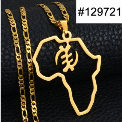 Necklaces - Africa Trendy Pendant - 18K Gold Plated Map Chains Necklaces For Men, Adinkra Gye Nyame Africa Ethnic Chain Necklace For Women