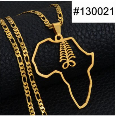 Necklaces - Africa Trendy Pendant - 18K Gold Plated Map Chains Necklaces For Men, Adinkra Gye Nyame Africa Ethnic Chain Necklace For Women