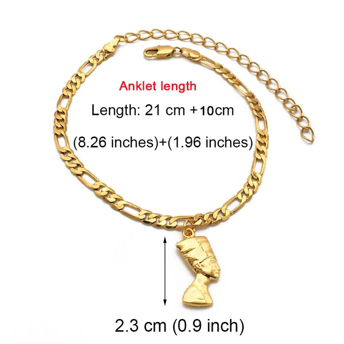 18K Gold Plated Egyptian Queen Nefertiti Adjustable Ankle Bracelet For Women - Egyptian Ankle Bracelet - Resizable Fits All Ankles