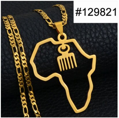 Necklaces - Africa Trendy Pendant - 18K Gold Plated Map Chains Necklaces For Men, Adinkra Gye Nyame Africa Ethnic Chain Necklace For Women