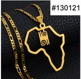 Necklaces - Africa Trendy Pendant - 18K Gold Plated Map Chains Necklaces For Men, Adinkra Gye Nyame Africa Ethnic Chain Necklace For Women