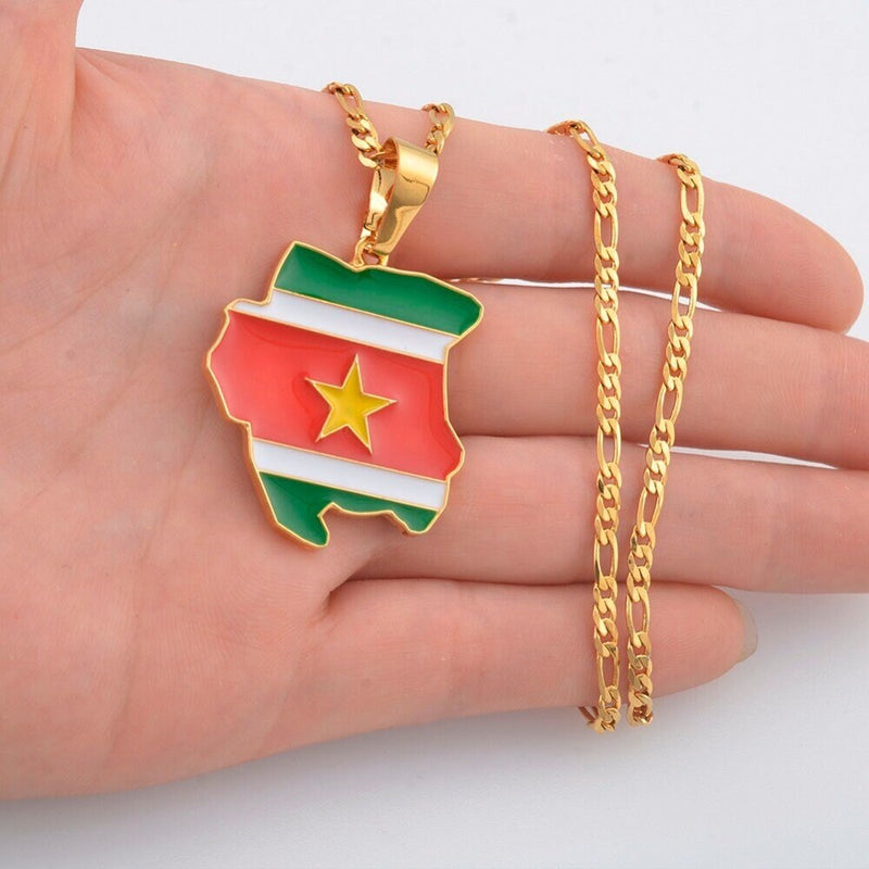Suriname 18K Gold Plated Necklace / Suriname Jewelry / Suriname Pendant / Suriname Gift
