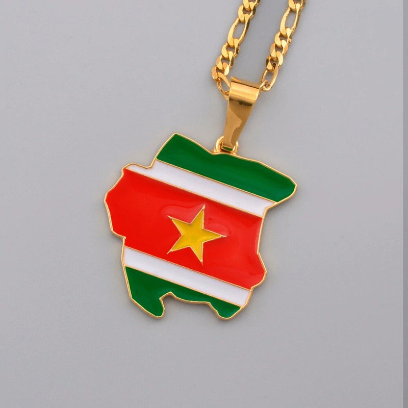 Suriname 18K Gold Plated Necklace / Suriname Jewelry / Suriname Pendant / Suriname Gift