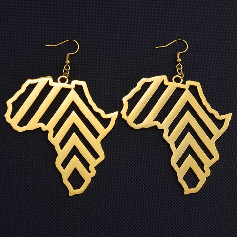 18K Gold Plated Africa Map Large Traditional Earrings (7cm) / Africa Earrings / Africa Earrings women / Africa shaped Earrings