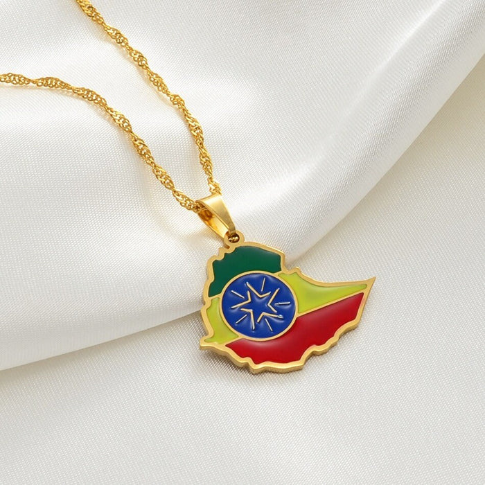 Ethiopia 18K Gold Plated Necklace / Ethiopia Jewelry / Ethiopia Pendant / Ethiopia Gift