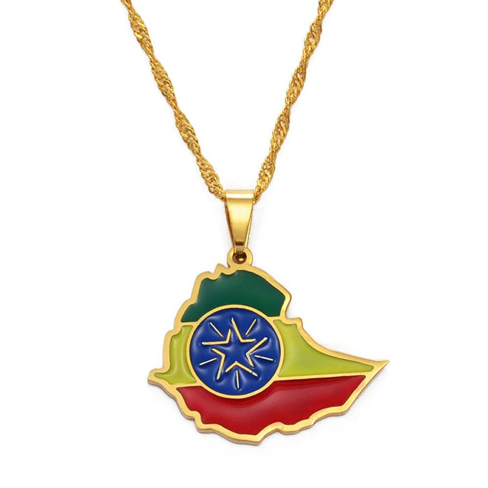 Ethiopia 18K Gold Plated Necklace / Ethiopia Jewelry / Ethiopia Pendant / Ethiopia Gift