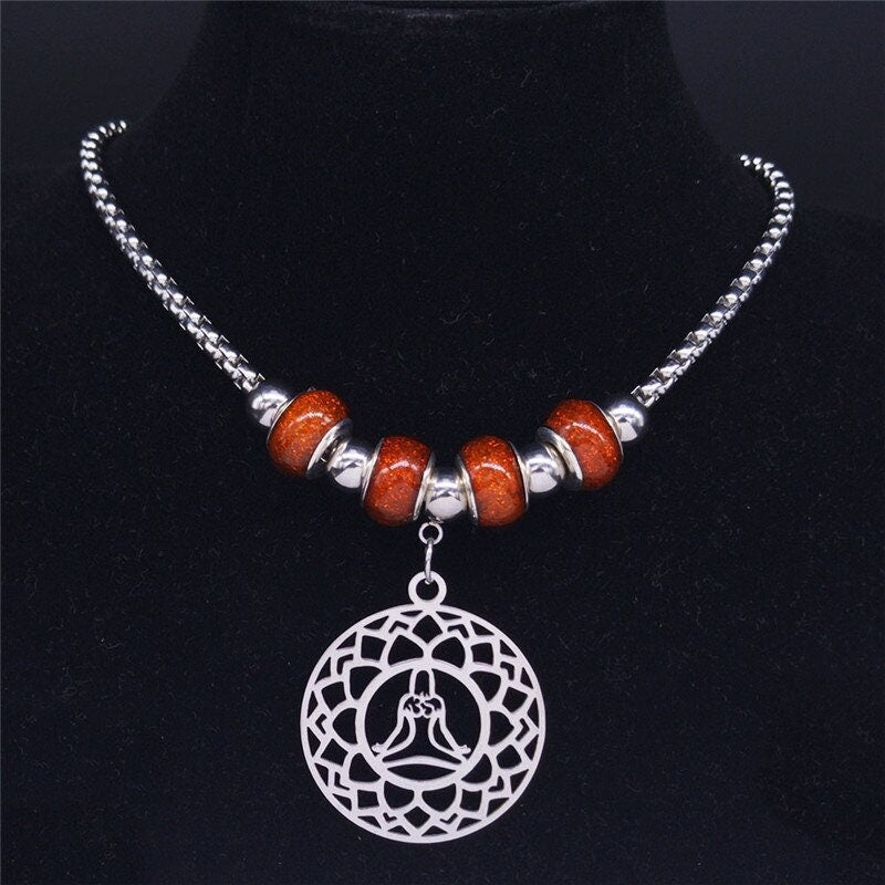 Lotus flower Necklace / Meditation Necklace / Meditation Jewelry / Hindu Necklace / Lotus Flower Charm / Meditation Gift / Mantra Necklace