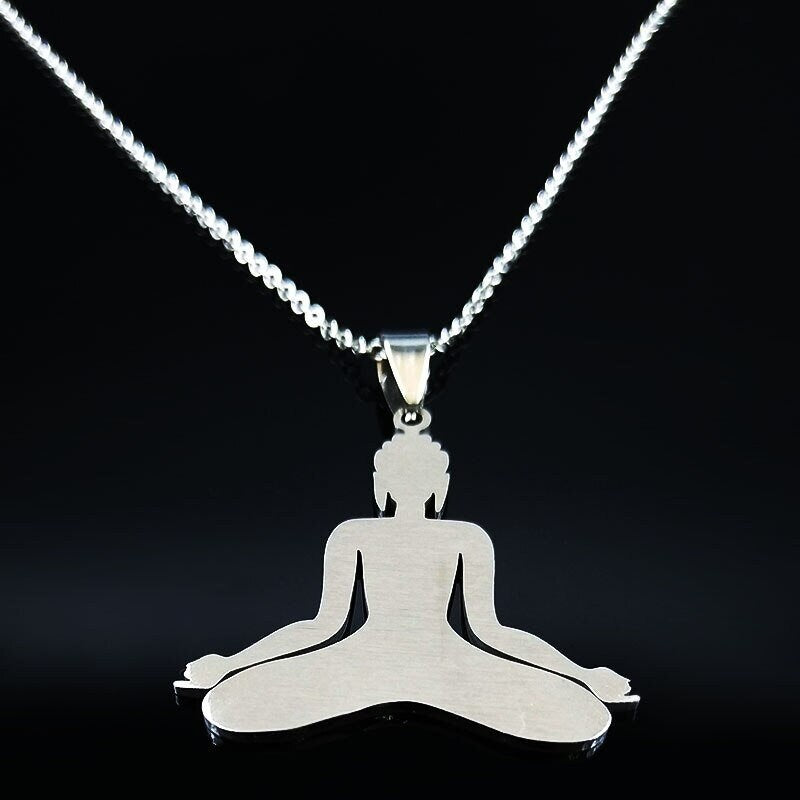 Gold Plated Yoga Necklace, Buddha Necklace, Meditation Necklace, Obsidian Yoga Necklace, Mala Necklace, Yoga Necklace Women, Buddha Charm