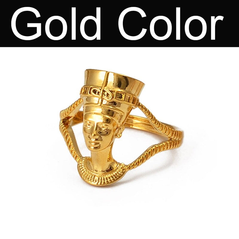 18K Gold Plated Egyptian Queen Nefertiti Adjustable Ring For Women - Egyptian Gold Ring - Charmed Jewelry Gift - Resizable Fits All Fingers
