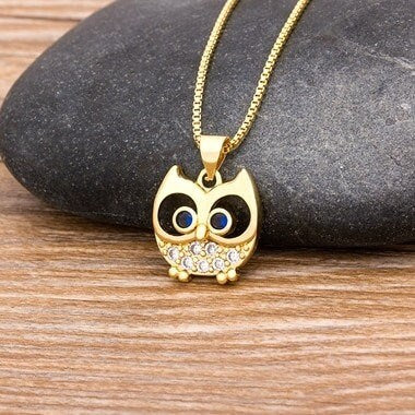 Owl Necklace, Hematite Owl Necklace, Owl Pendant Necklace, Owl Necklace Jewelry, Barn Laser Owl Necklace, Gold Plated Tiny Owl Necklace