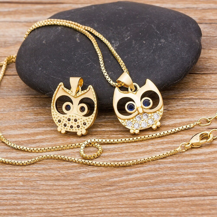 Owl Necklace, Hematite Owl Necklace, Owl Pendant Necklace, Owl Necklace Jewelry, Barn Laser Owl Necklace, Gold Plated Tiny Owl Necklace