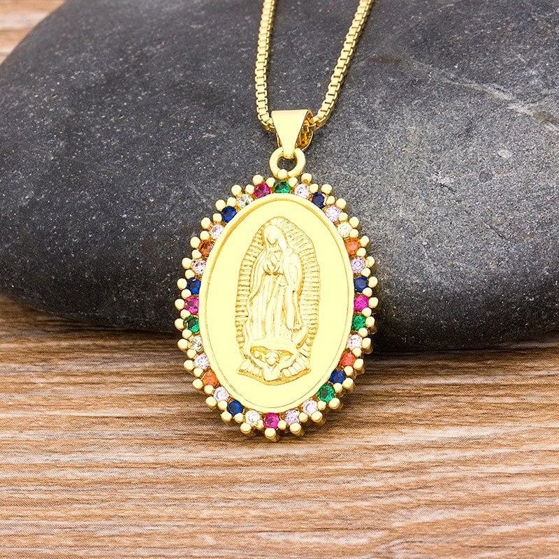 18K Gold Plated Virgin Mary Necklace / Gold Plated Religious Necklace / Christian Necklace / Baptism Jewelry / Virgin Mary Gift